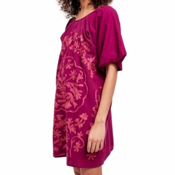 FREE PEOPLE Fiona Embroidered Dress Plum NWT Size Medium - Picture 2 of 5